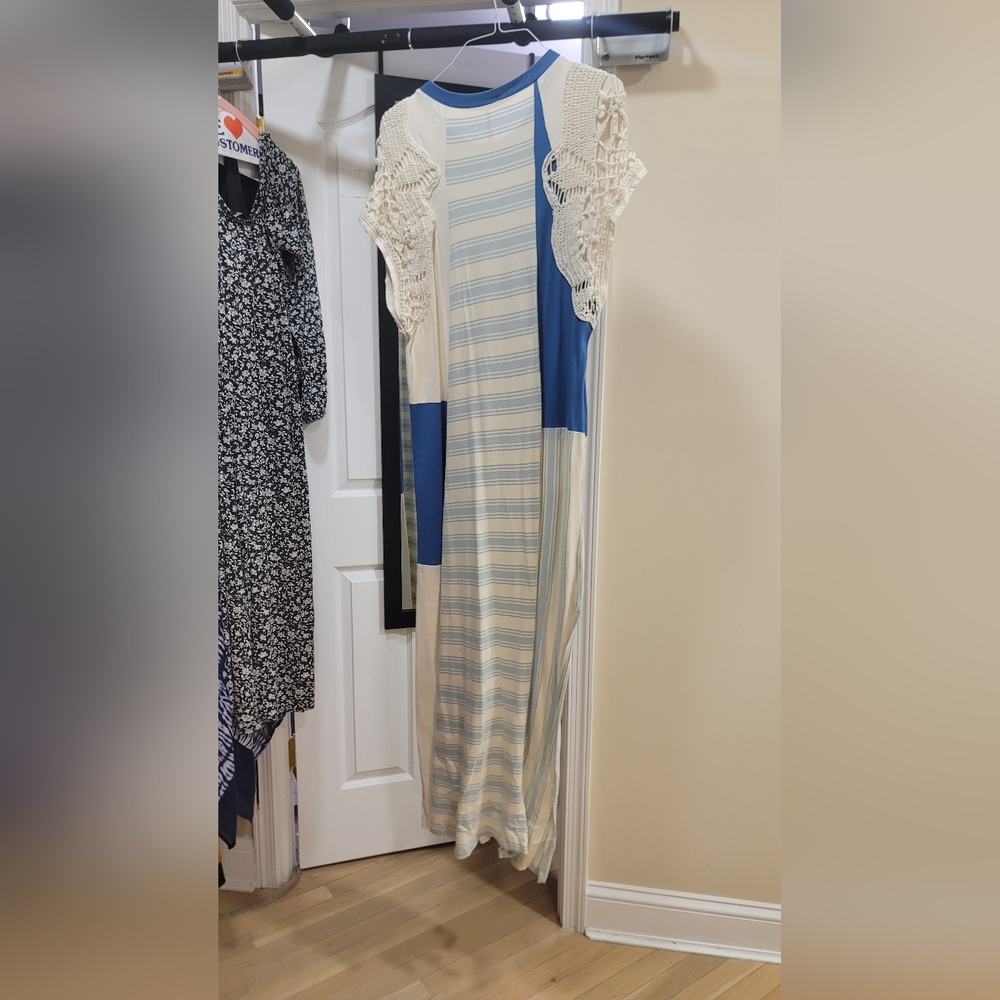 Blue and Cream Kids Dress - Picture 2 of 3